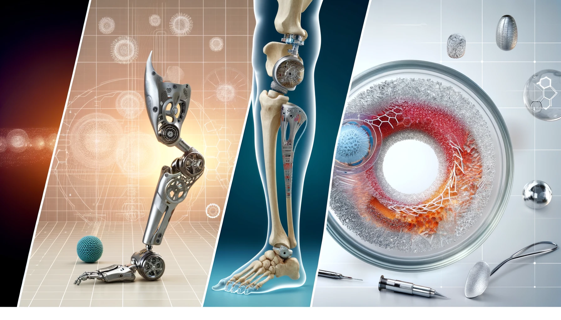 Prosthetic design and biomechanics, orthopaedic implant wear and tear, tissue engineering for bone repair