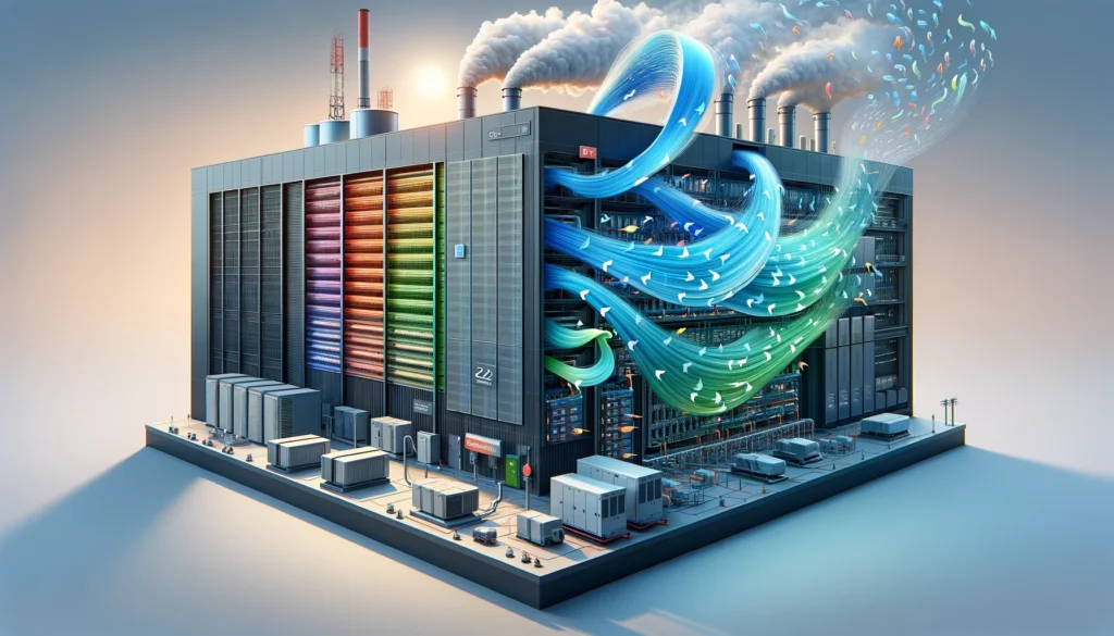 The data center building external flow simulation with chillers, DG flue gases, and cooling tower