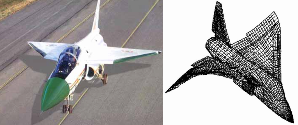 A meshed model of a combat aircraft modelled by a specialised aeronautical agency in the early days of FEA. Development of GUIs has made meshing and analysis much more convenient and accessible
