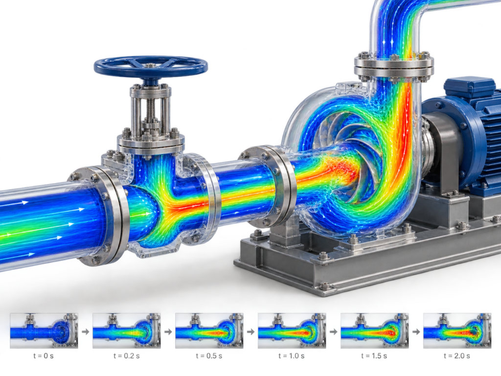 CFD Pipeline Valve and Pump Simulation