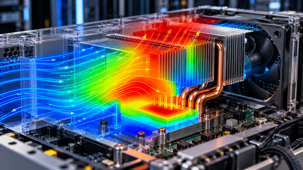 Thermal airflow simulation over server heatsink
