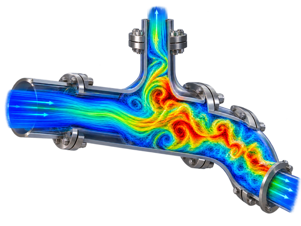 Turbulent Flow Through Industrial Pipe Junction